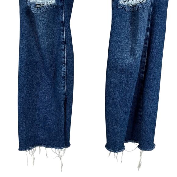 Dark Wash Flare Jeans Womens 27 Distressed Raw Split Hem Stretch Fall Western - Picture 3 of 7